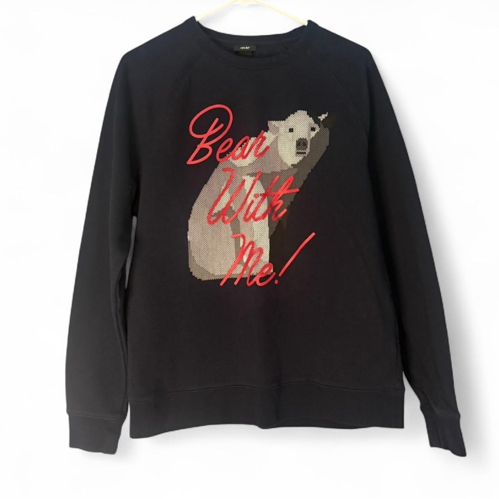 H&M Navy Crewneck Sweater with Bear Graphic
